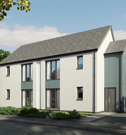 A photograph showing a front view of one of the house types at The Botanics development in Kilmaurs.