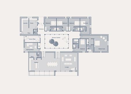 Floorplan showing the ground floor at The Courtyard private residential project, in pale duotone.