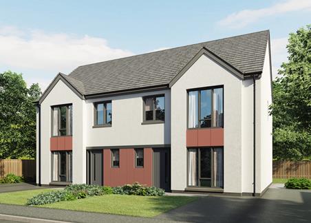 A photograph showing a front view of one of the house types at The Botanics development in Kilmaurs.