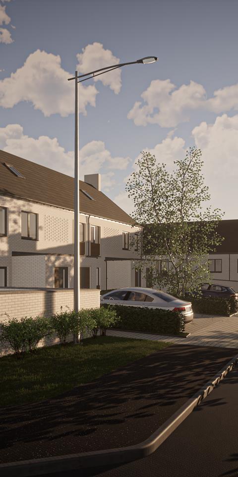 Render image showing a street scene of the Main Street development in Cleland.