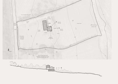 A site drawing for the Largymenoch project, showing the surrounding landscape, in pale duotone.