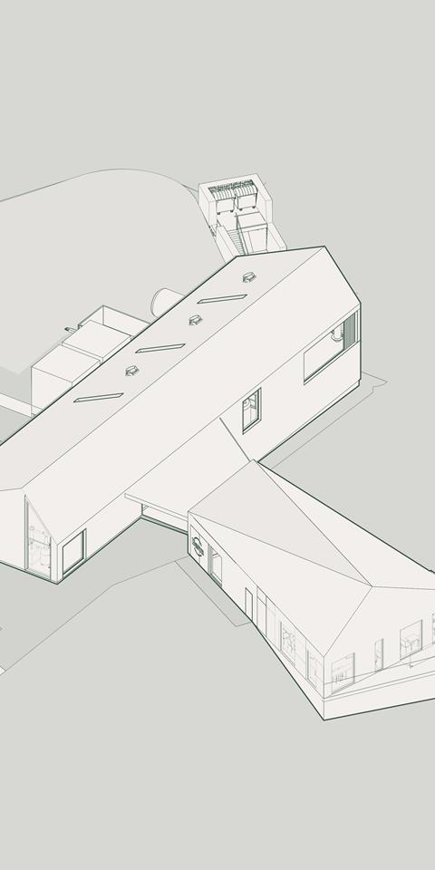 Axonometric drawing showing the proposed site for Isle of Barra distillery.
