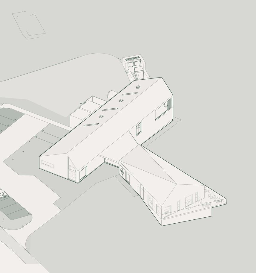 Axonometric drawing showing the proposed site for Isle of Barra distillery.